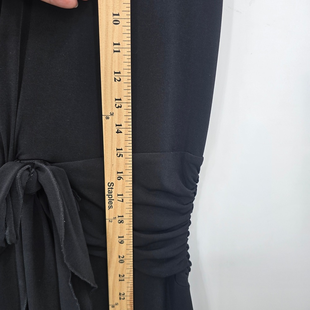 Max and Cleo Black V-Neck Tie Waist Ruched Sleeveless Midi Dress Womens Large - Picture 6 of 8